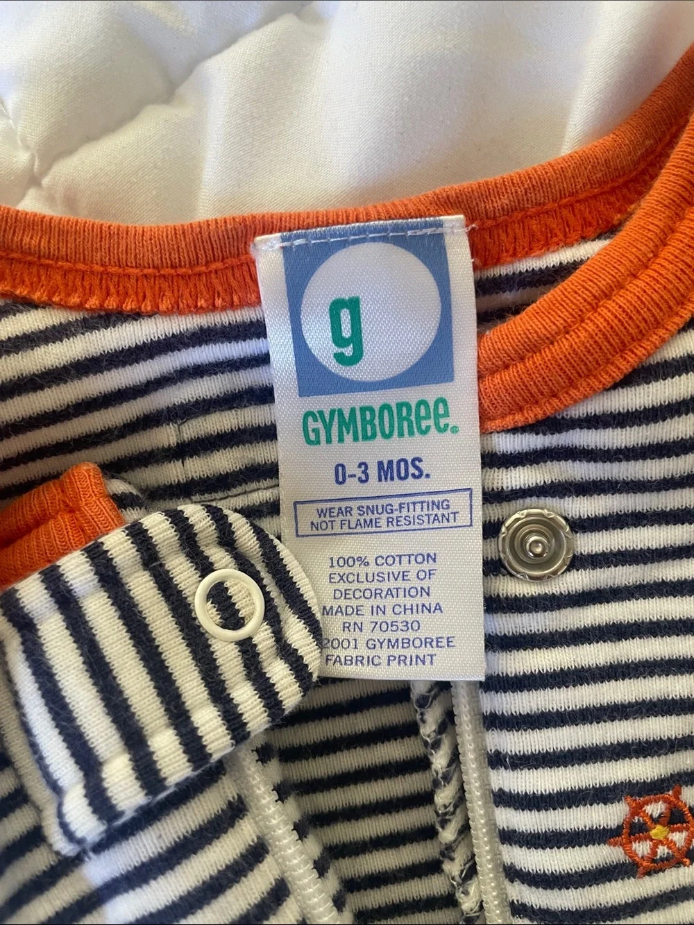 Gymboree Navy & White Striped One-Piece with Yellow Sleeves and Orange Trim